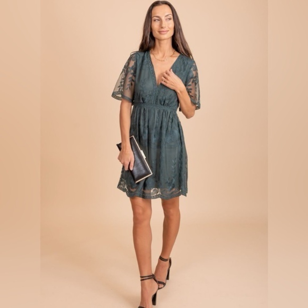 Chic Teal Lace Midi Dress